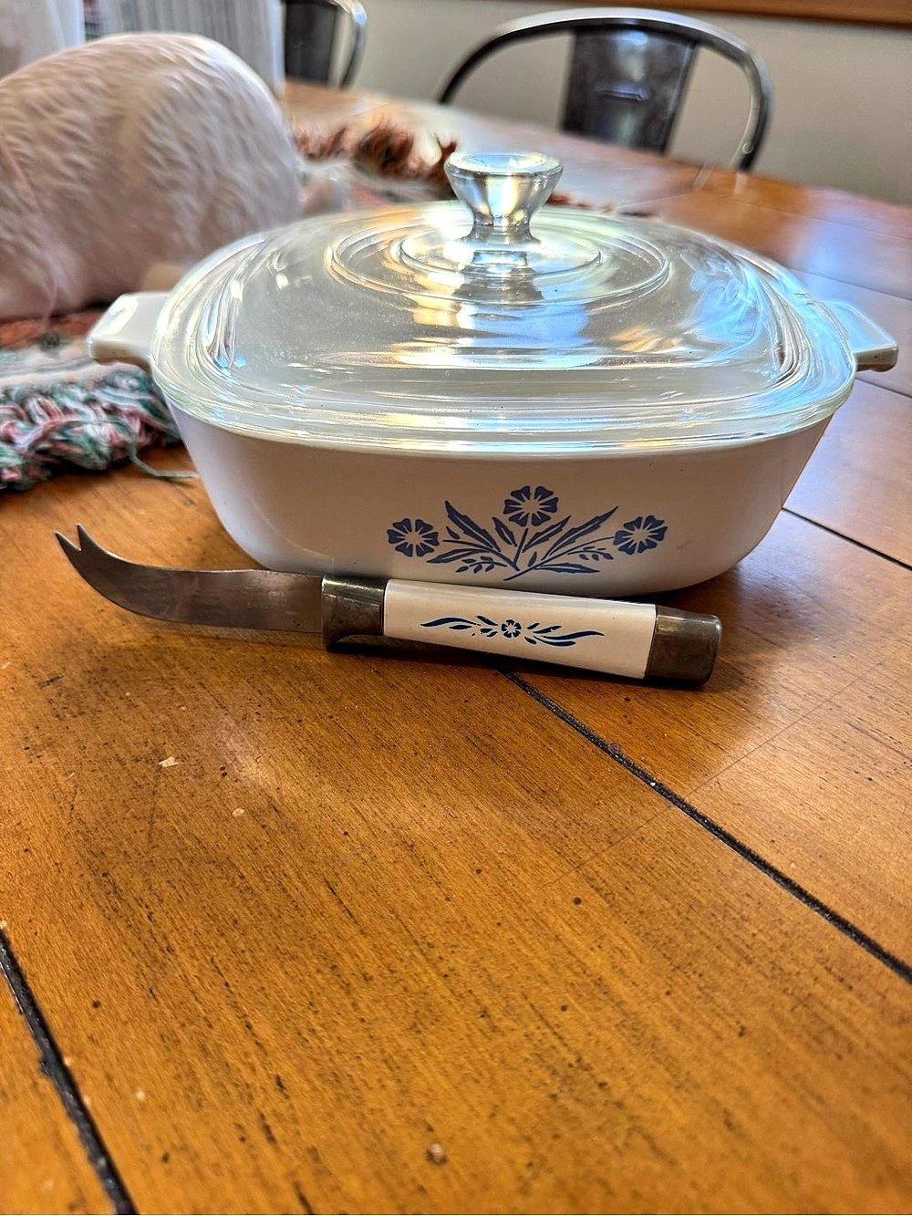 CorningWare Cornflower Blue Covered Casserole with Sheffield cheese spreader